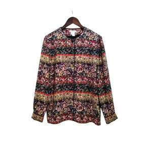 Talbots Vintage Floral Multicolor Long Sleeve Round Neck Button Up Top Blouse 12